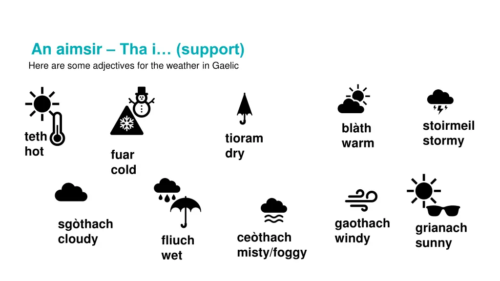 an aimsir tha i support here are some adjectives