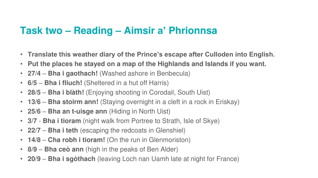 task two reading aimsir a phrionnsa