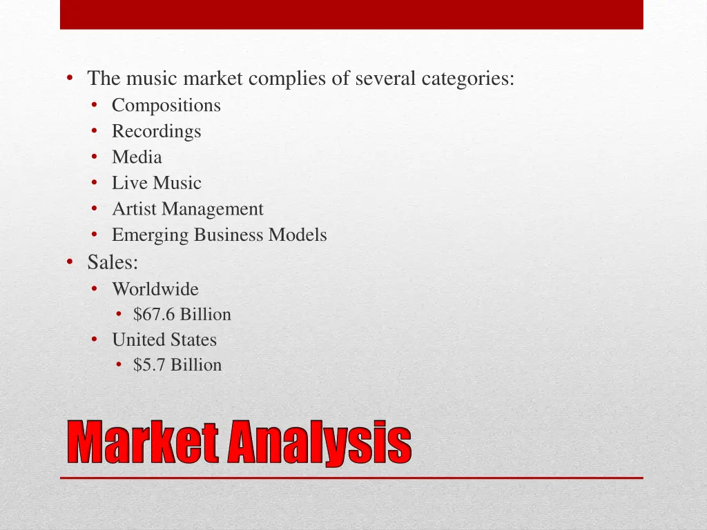 the music market complies of several categories