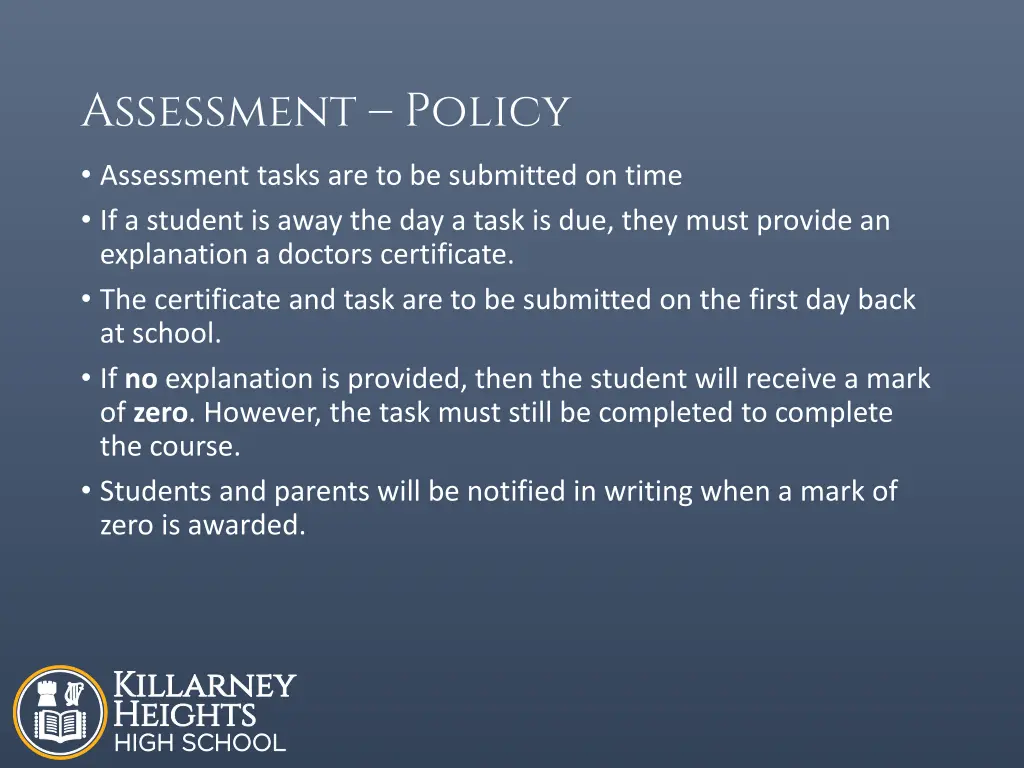 assessment policy assessment tasks