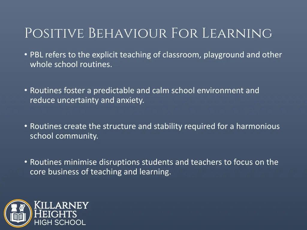positive behaviour for learning