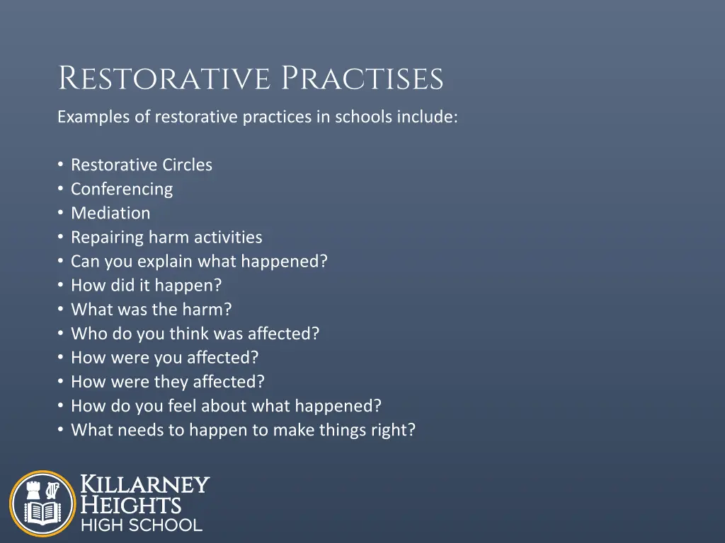 restorative practises examples of restorative