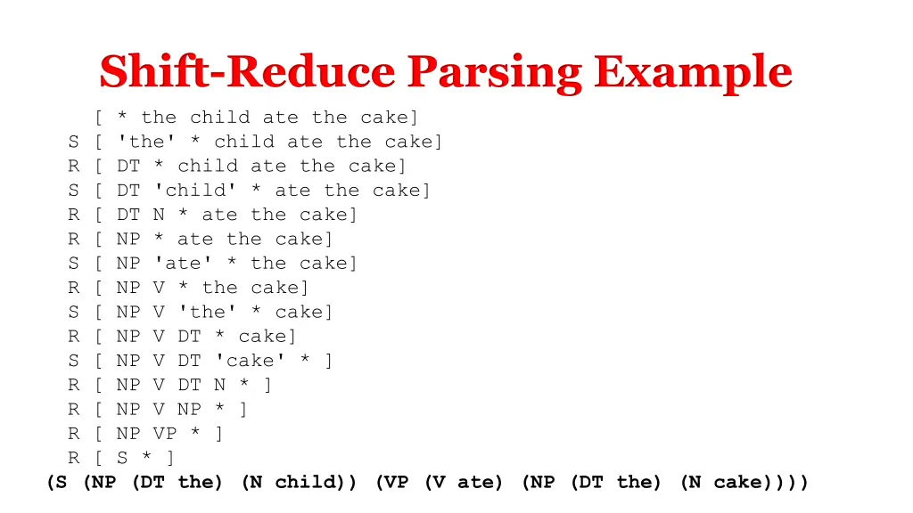 shift reduce parsing example the child