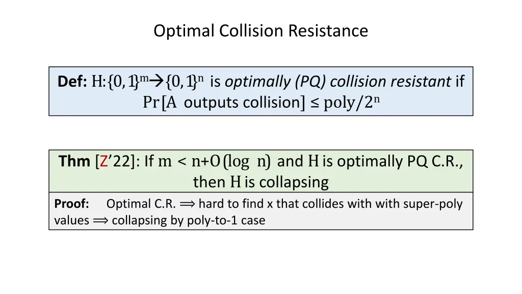 optimal collision resistance