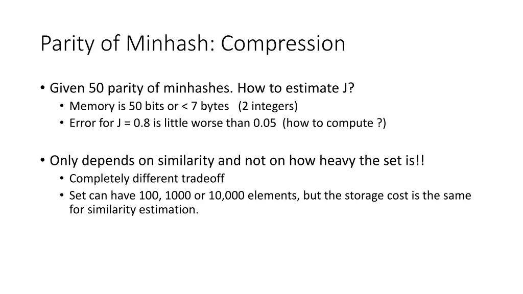 parity of minhash compression