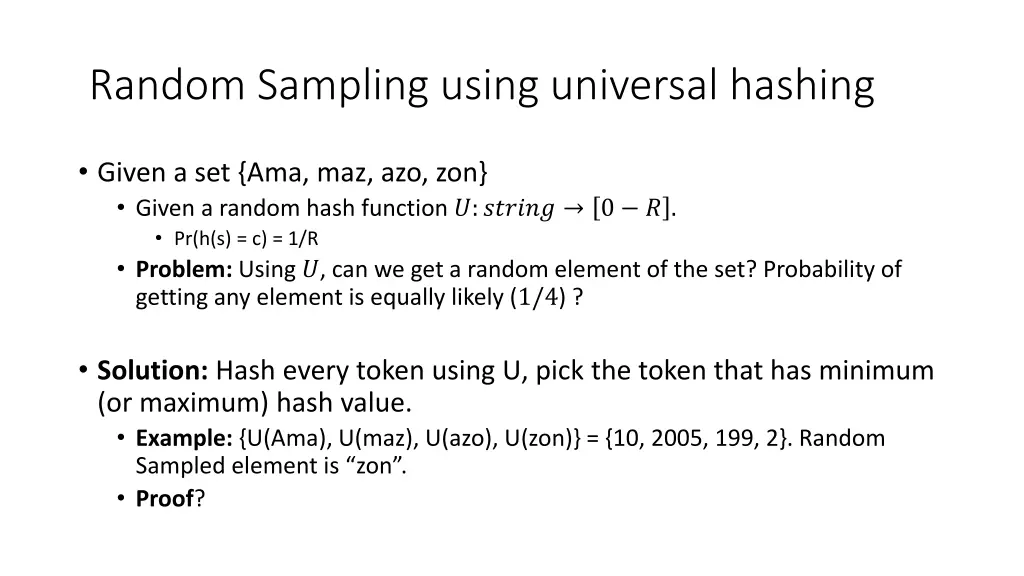 random sampling using universal hashing
