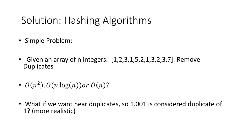 solution hashing algorithms