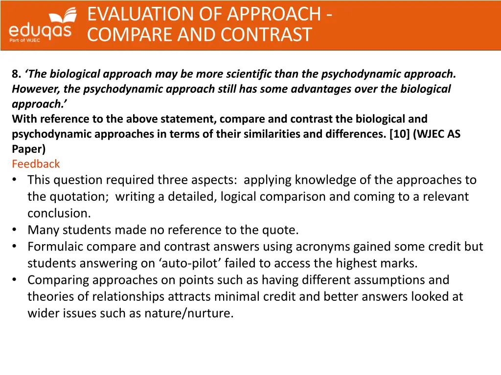 evaluation of approach compare and contrast