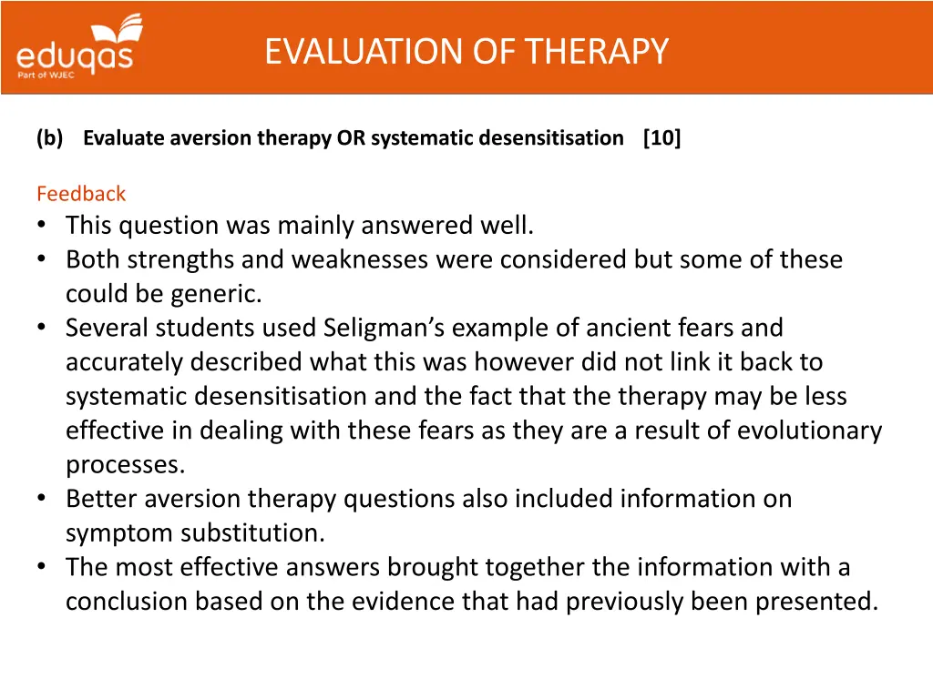 evaluation of therapy