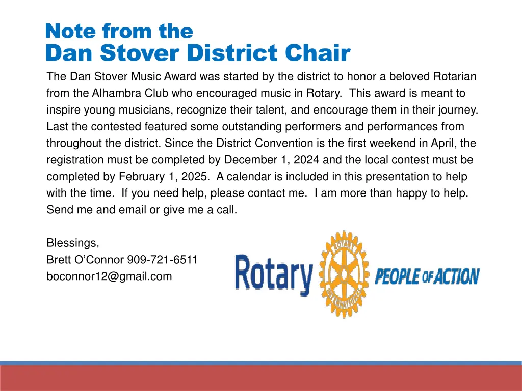note from the dan stover district chair