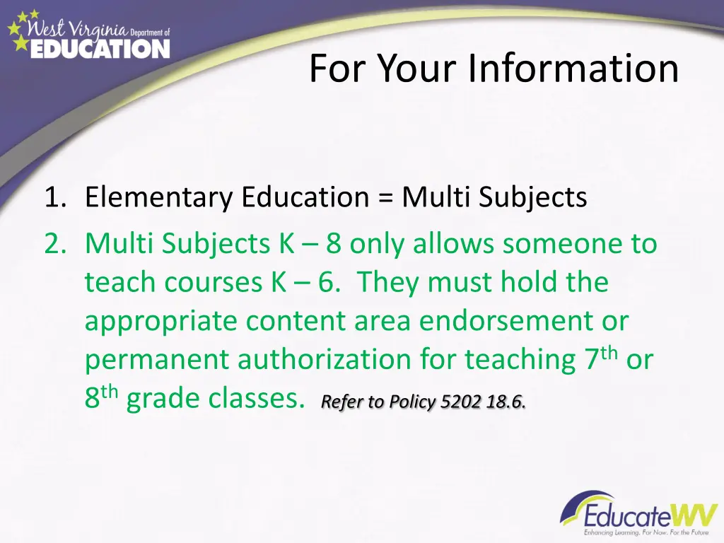 for your information