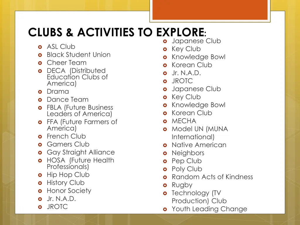 clubs activities to explore