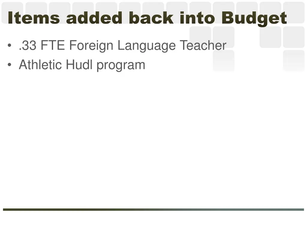 items added back into budget items added back