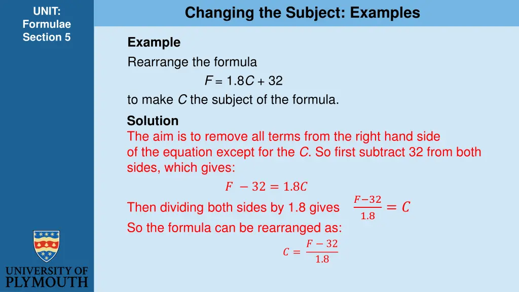 changing the subject examples