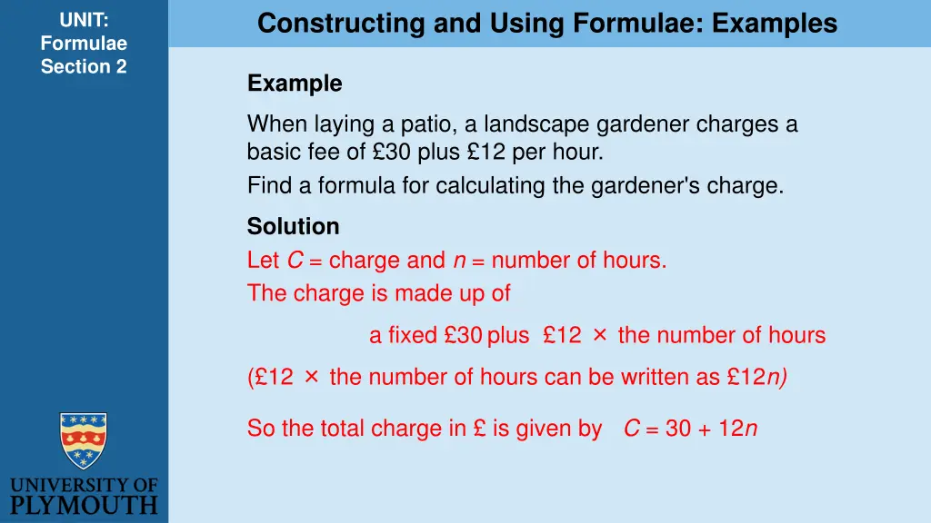 constructing and using formulae examples 1