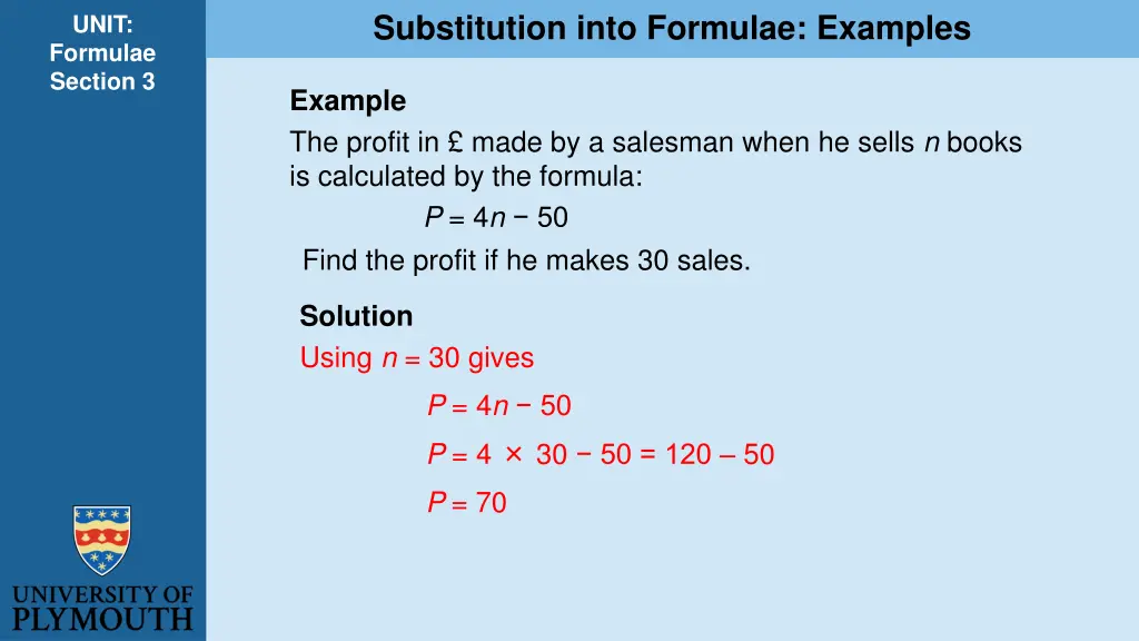 substitution into formulae examples