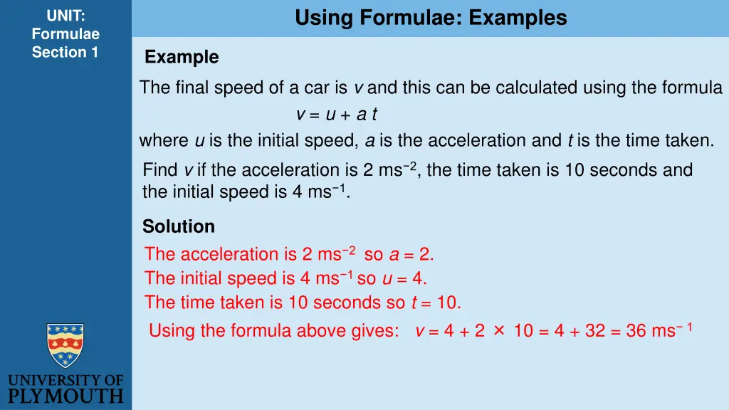 using formulae examples