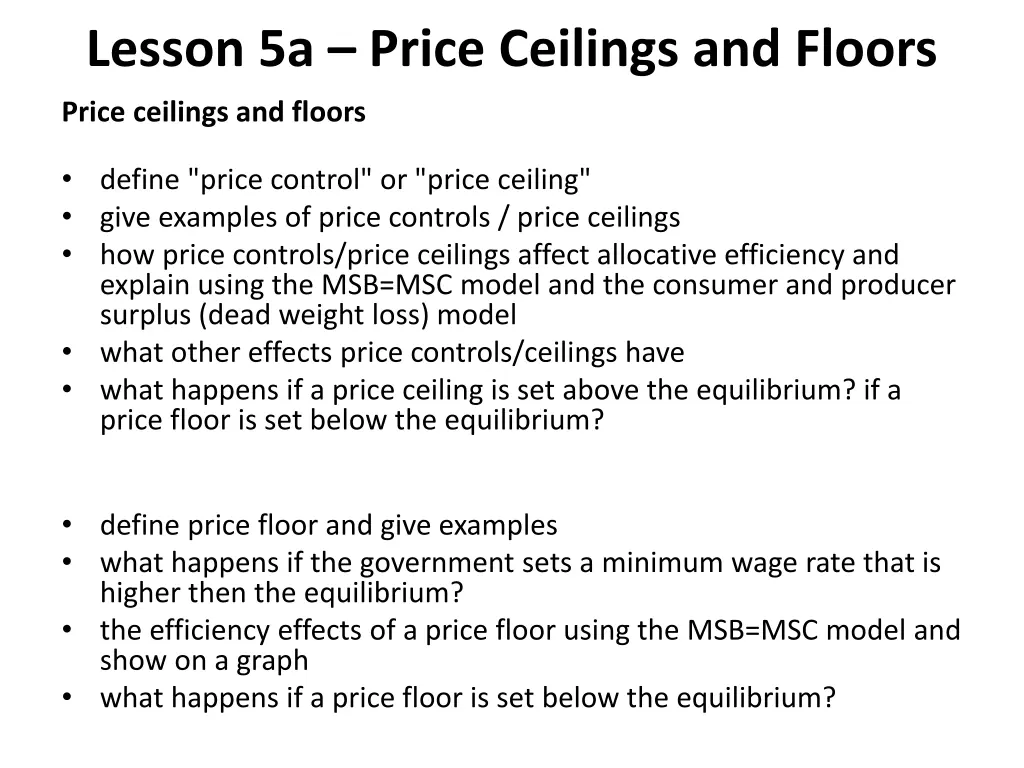 lesson 5a price ceilings and floors