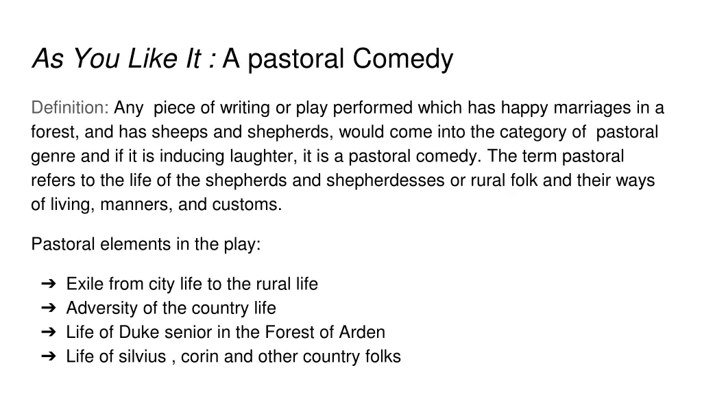 as you like it a pastoral comedy