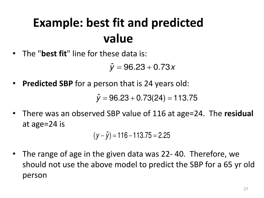example best fit and predicted value the best