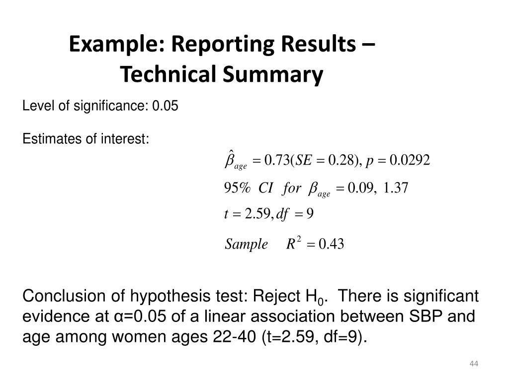 example reporting results technical summary 1