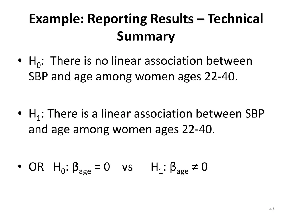 example reporting results technical summary