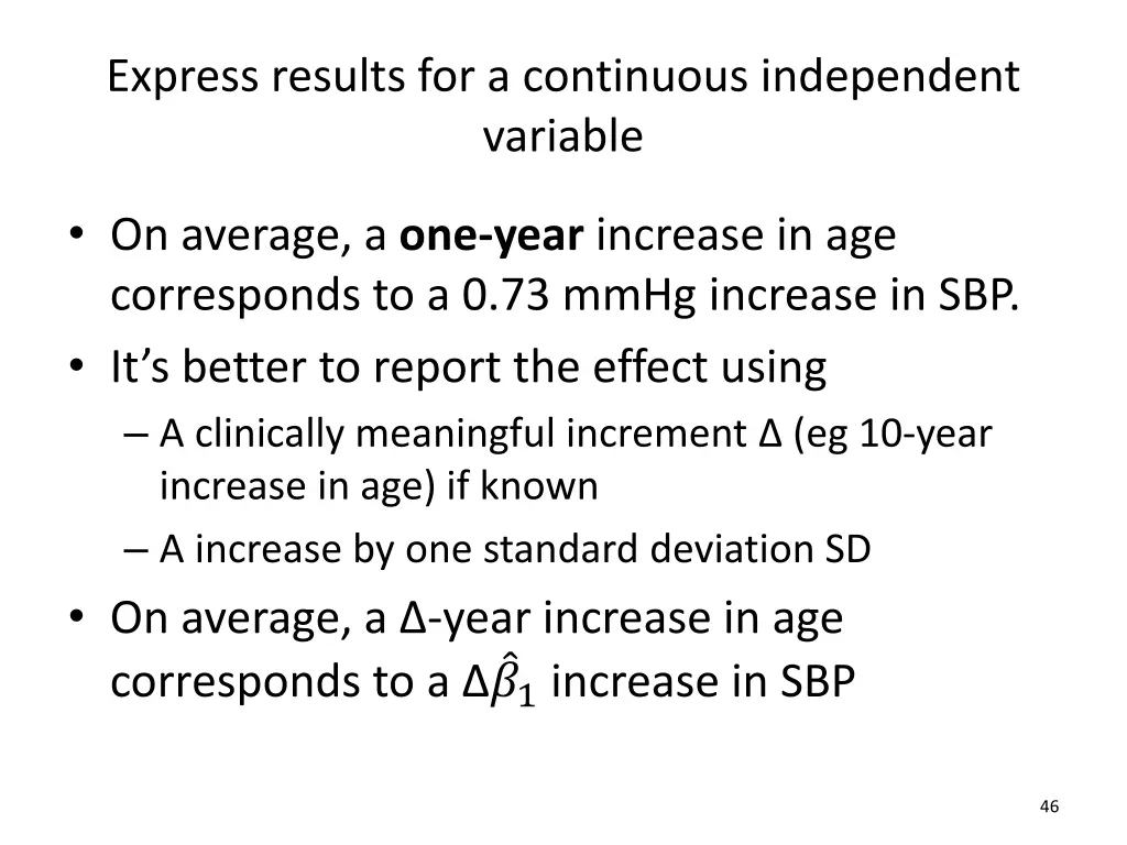 express results for a continuous independent