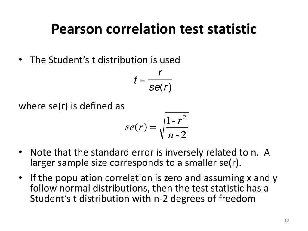 pearson correlation test statistic