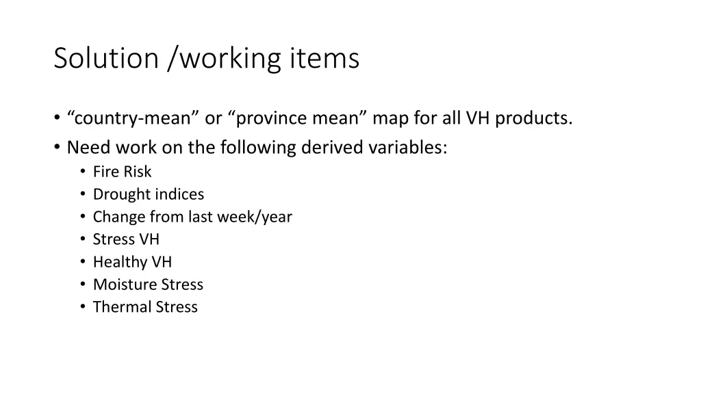 solution working items