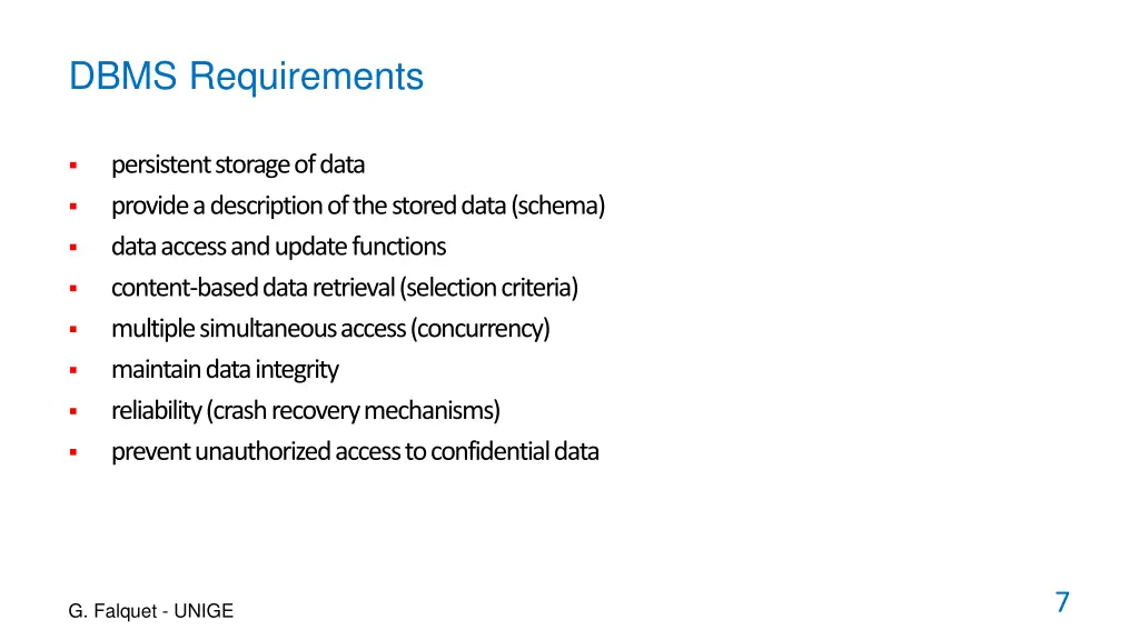 dbms requirements