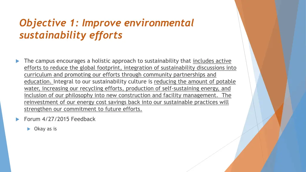 objective 1 improve environmental sustainability