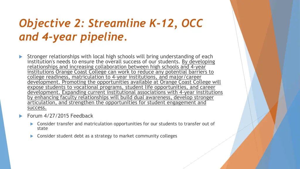 objective 2 streamline k 12 occ and 4 year
