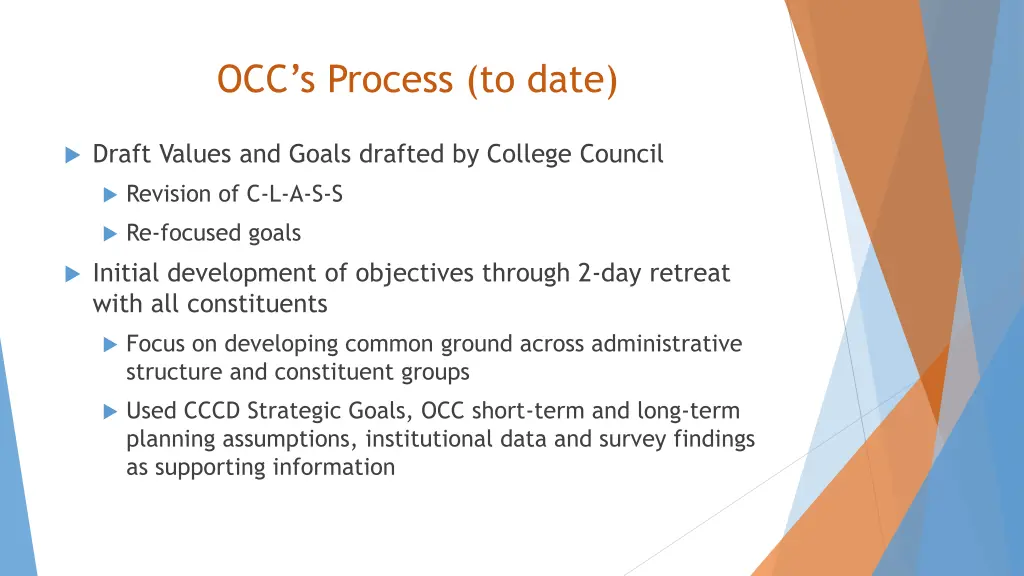 occ s process to date