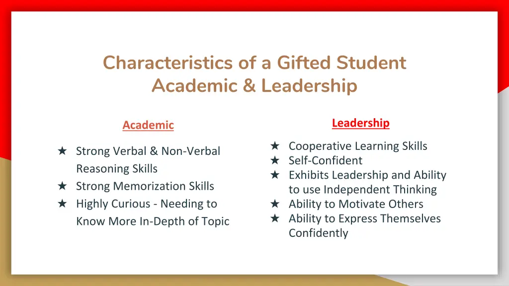 characteristics of a gifted student academic