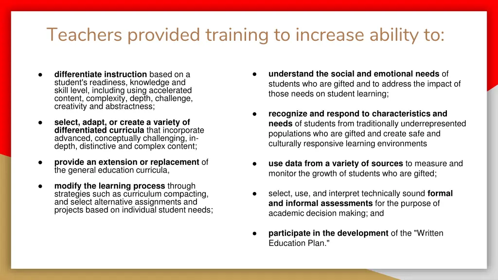 teachers provided training to increase ability to