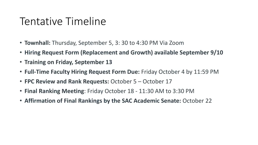 tentative timeline