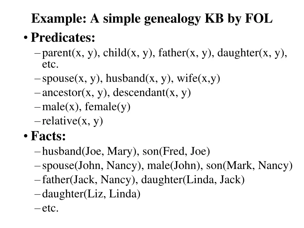 example a simple genealogy kb by fol predicates