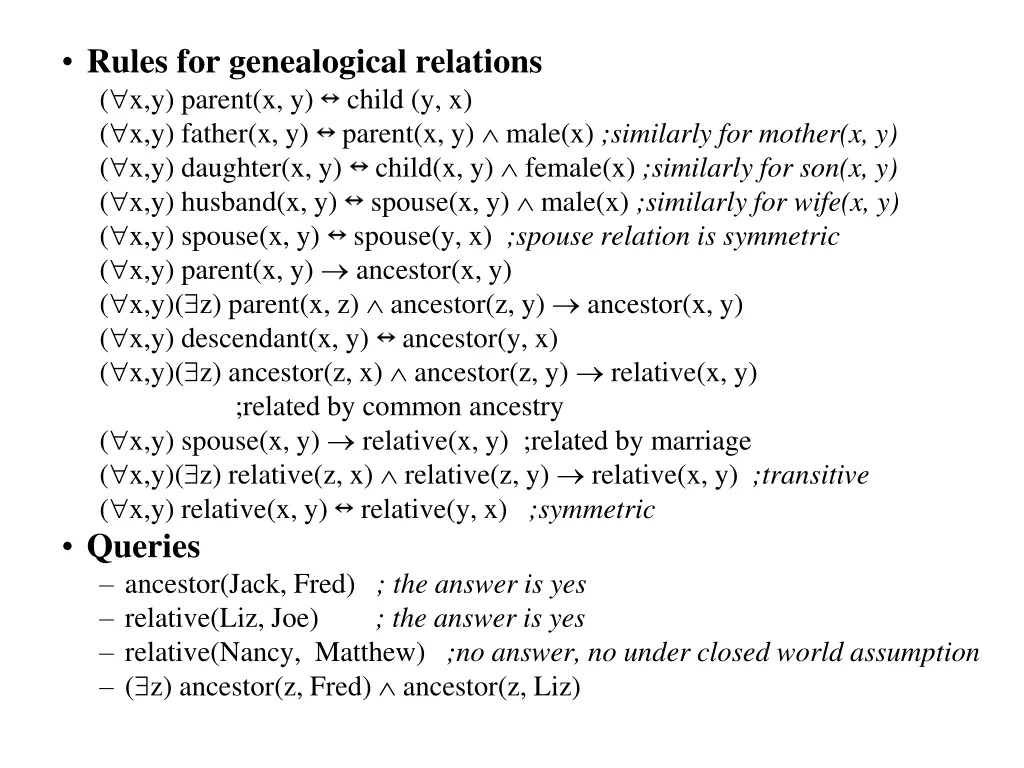 rules for genealogical relations x y parent
