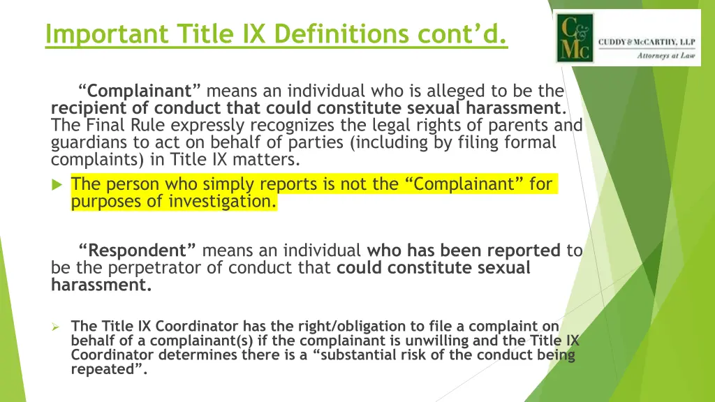 important title ix definitions cont d