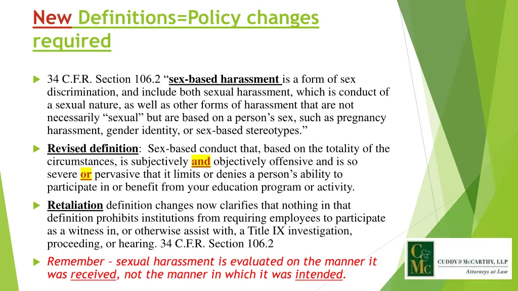 new definitions policy changes required