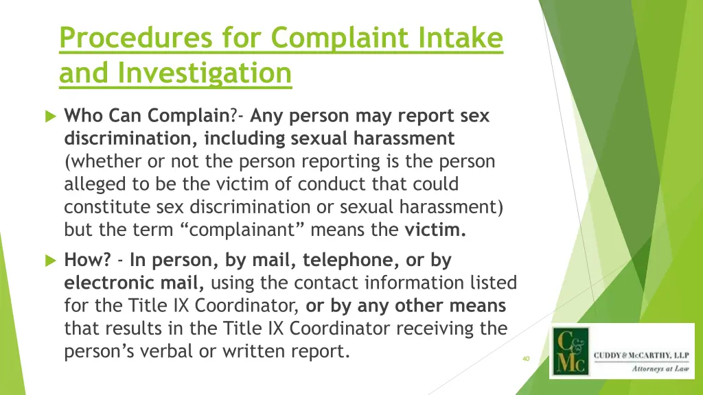 procedures for complaint intake and investigation