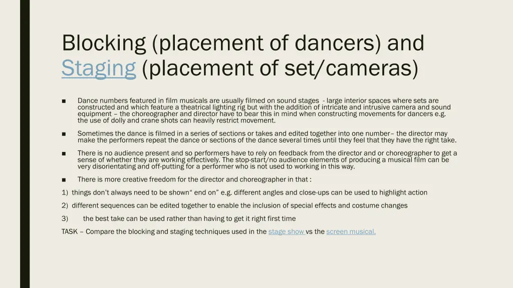 blocking placement of dancers and staging