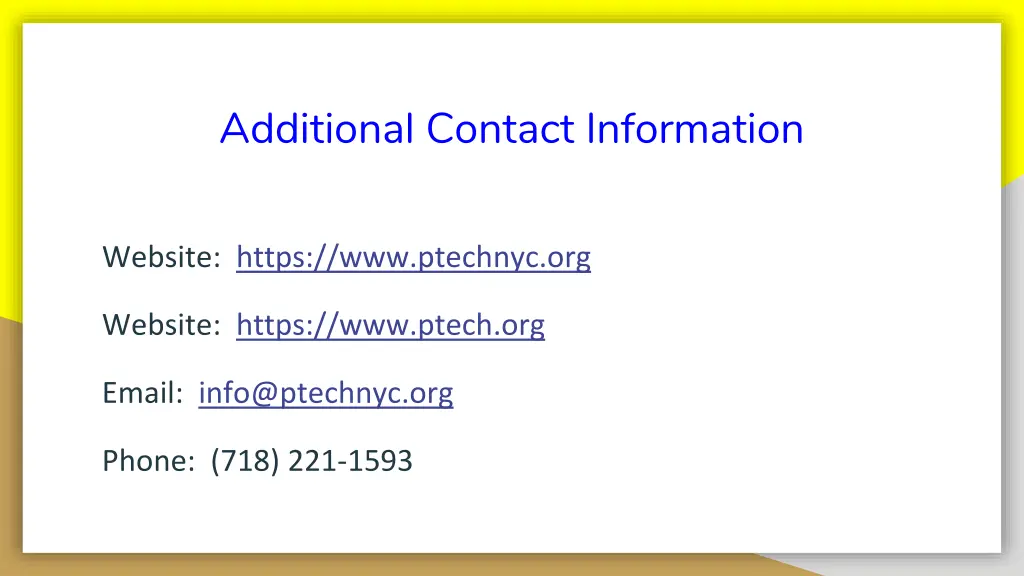additional contact information