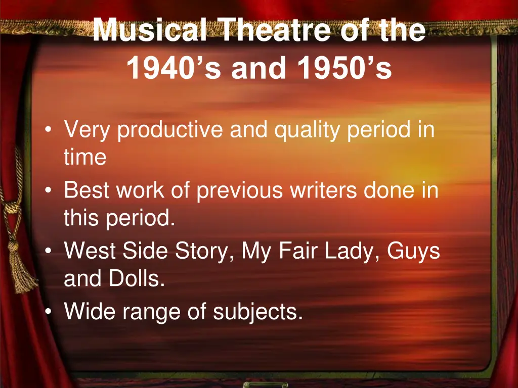 musical theatre of the 1940 s and 1950 s 1