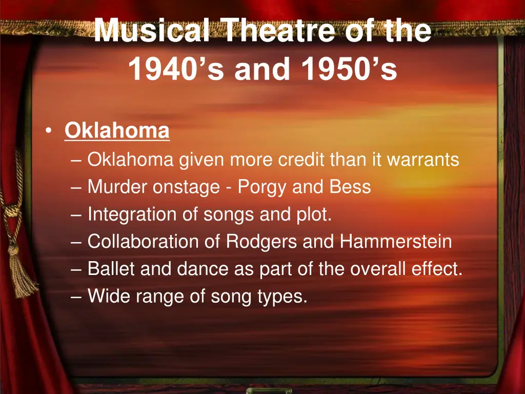 musical theatre of the 1940 s and 1950 s