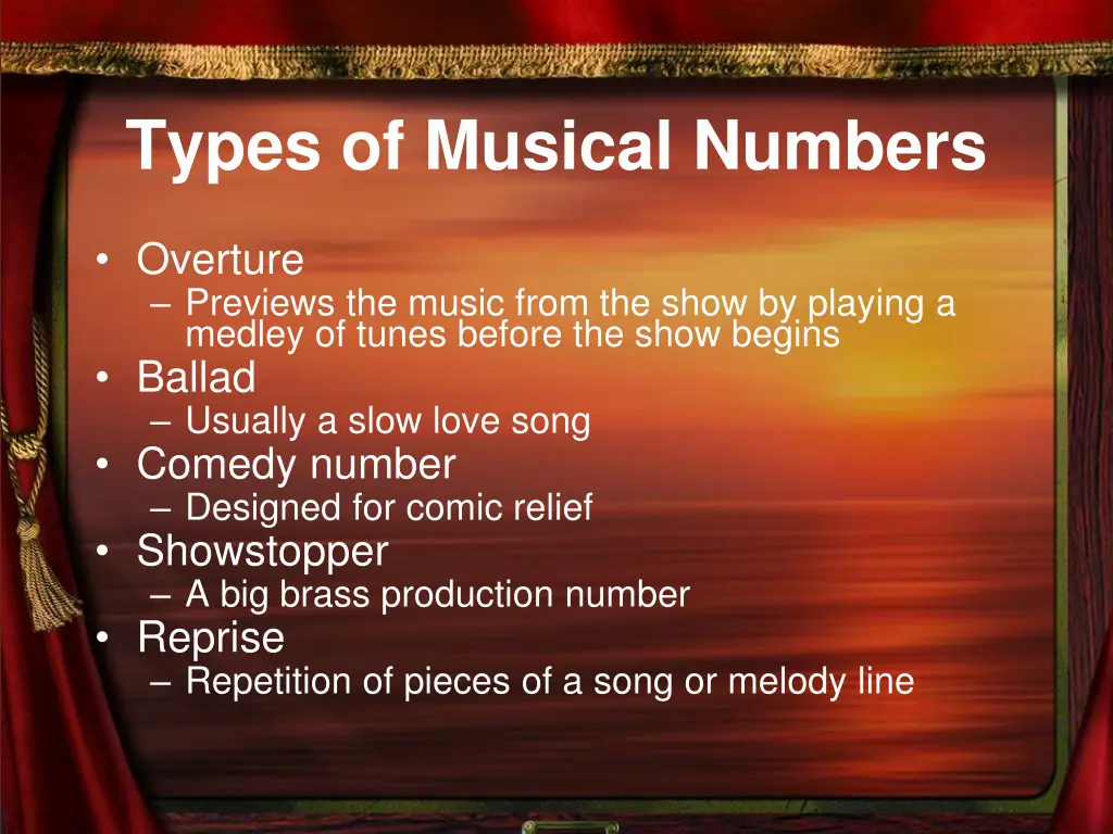 types of musical numbers