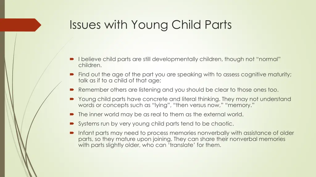 issues with young child parts