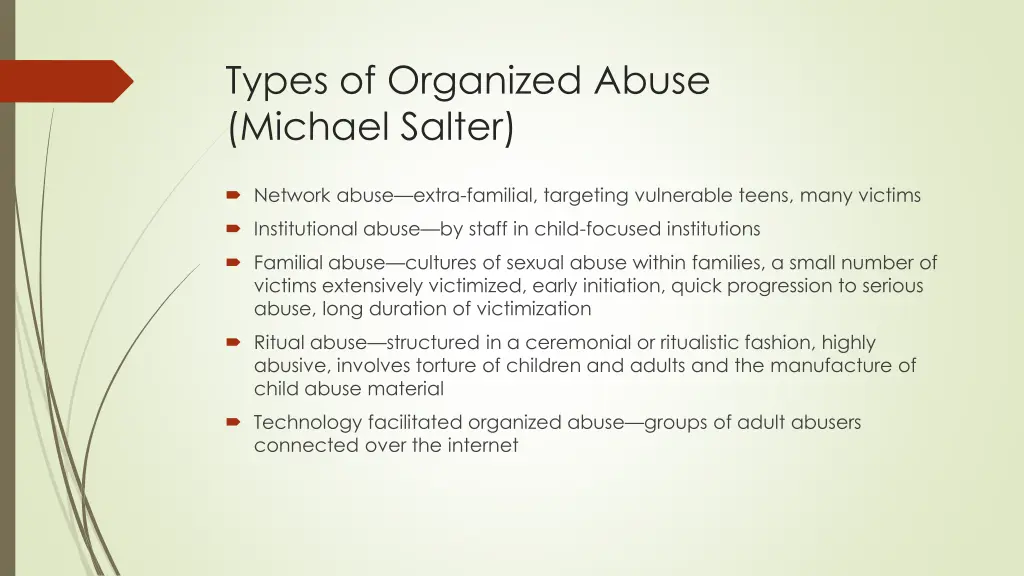 types of organized abuse michael salter