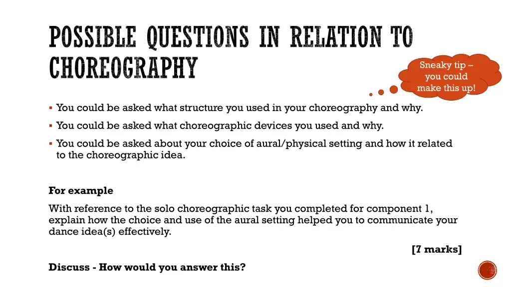 possible questions in relation to choreography