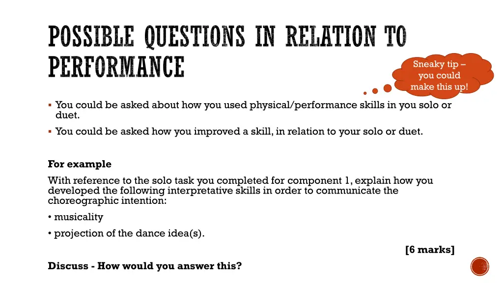 possible questions in relation to performance